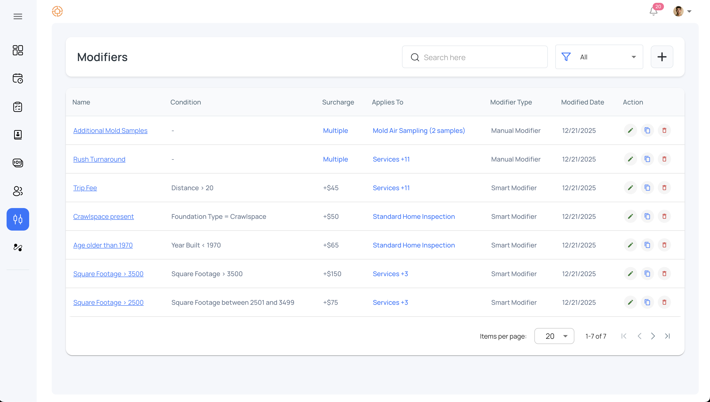 Smart pricing modifiers