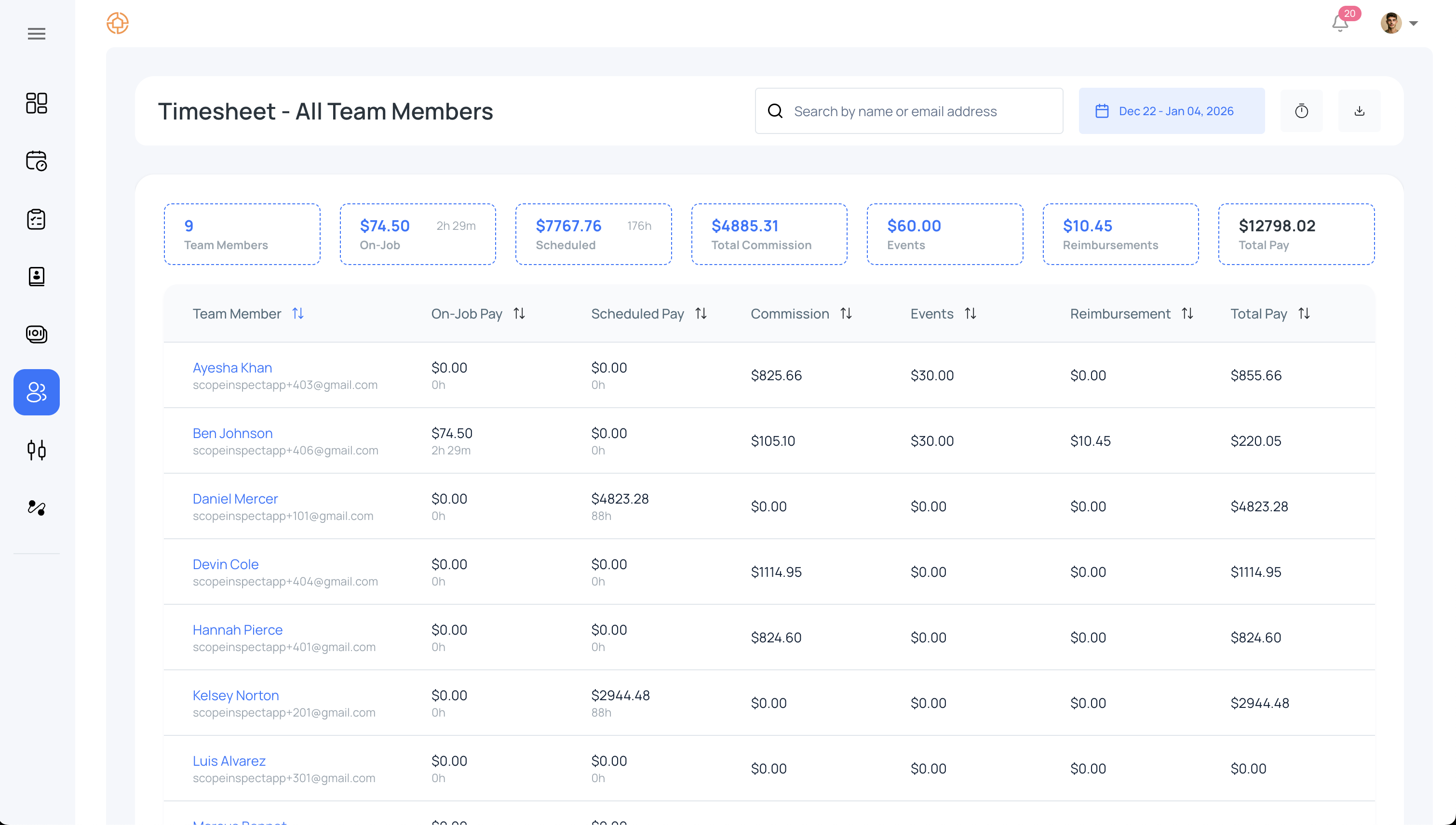 Payroll and timesheets